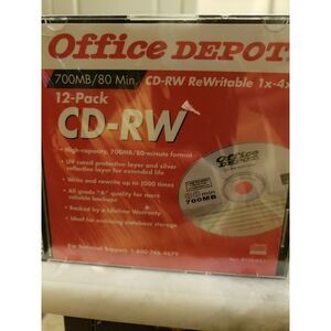 Office Depot CD-RW Re-Writable DISC 12 Pack 700MB/80 Minute‎ Format 1x 4x Speed